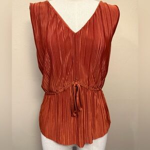 Nine West Pleated Orange Rust Tie Waist Peplum Women's Tank Top Size XL